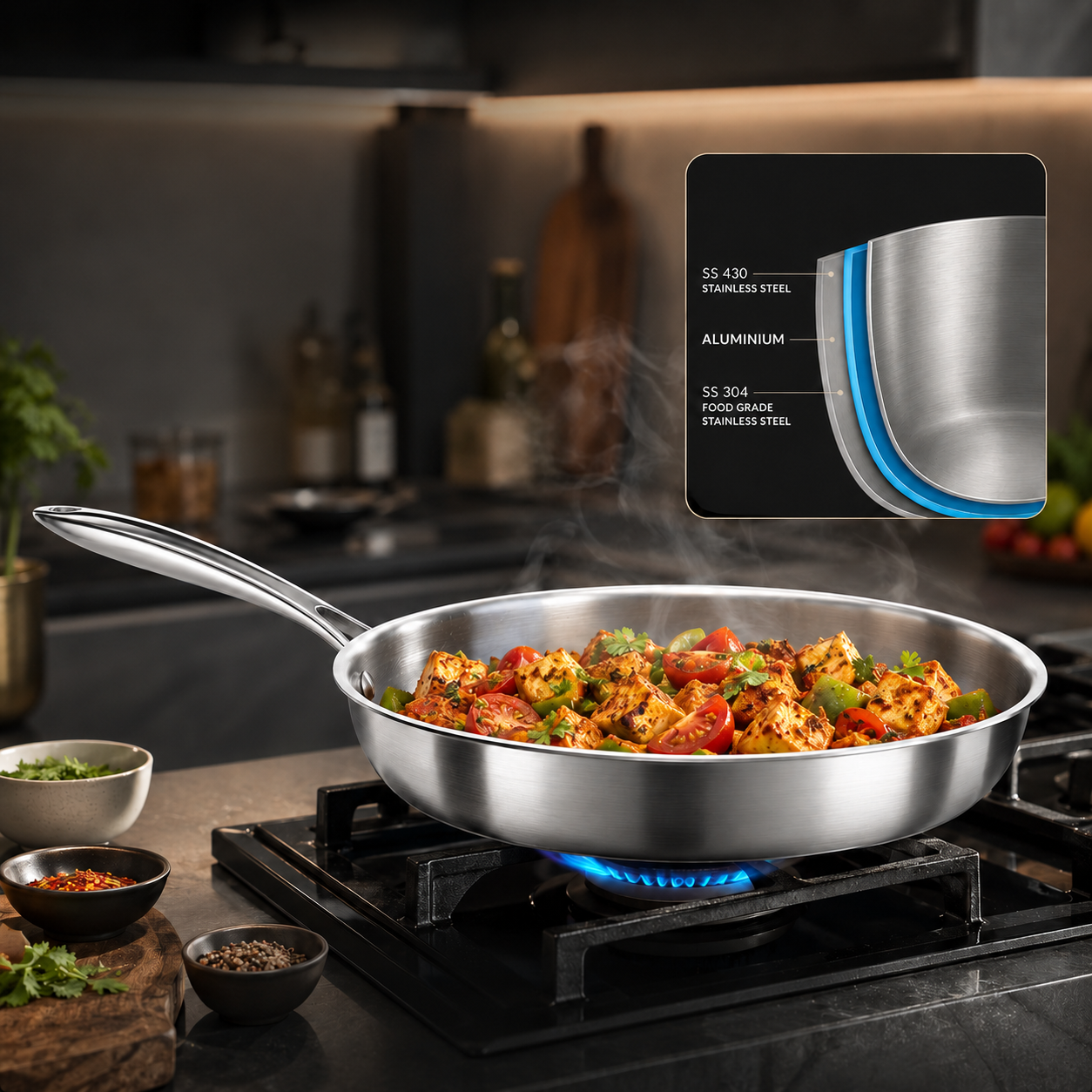 Hybrid Stainless Steel Non-Stick Wok Pan